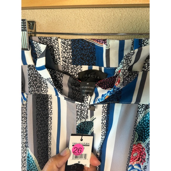 Gracia Wide Leg Palazzo Pants Floral Stripe‎ Blue Red Beige Medium - Picture 3 of 4